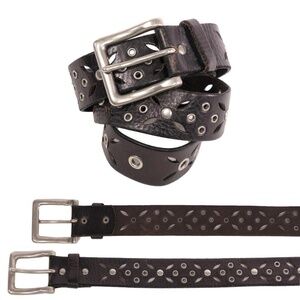 Vintage FOSSIL Belt Black Studded Flower Leather Distressed Sz. M #B1337